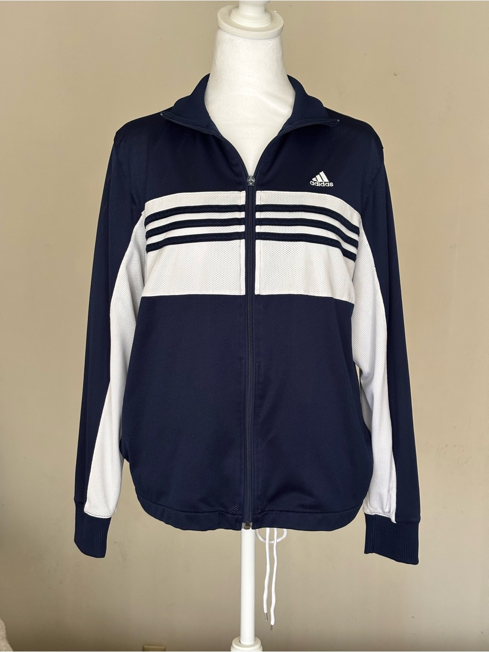 adidas Women’s Navy and White Full-Zip Performance Track Jacket